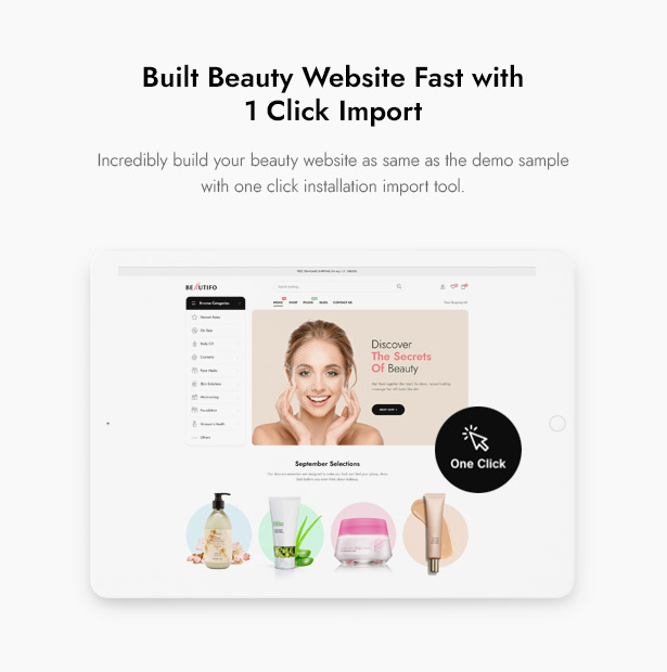 Beautifo Cosmetics WordPress Theme - 1 Click Installation Import Beauty Content