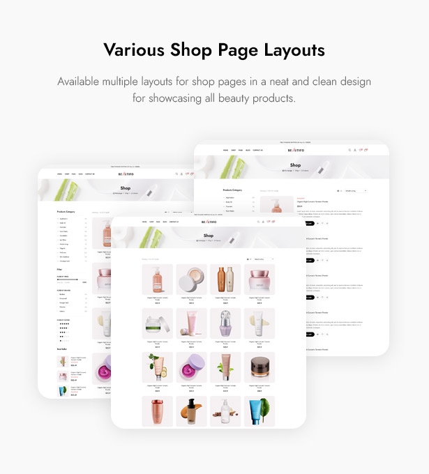 Beautifo Cosmetics WordPress Theme - Multiple Beauty Cosmetics Shop Page Layouts