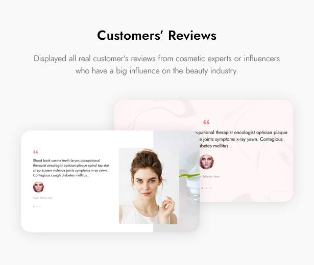 Beautifo Cosmetics WordPress Theme - Impressive Customers’ Reviews on Beauty Website