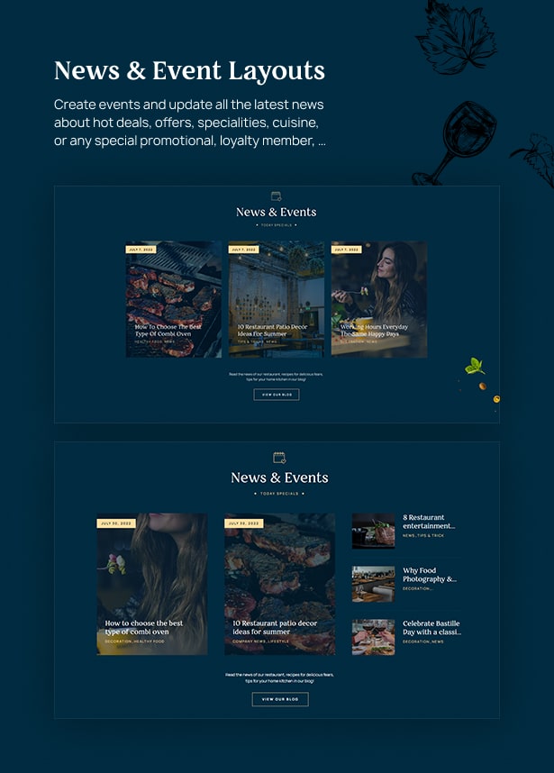 News Events Layouts Delicioz Restaurant WordPress Theme