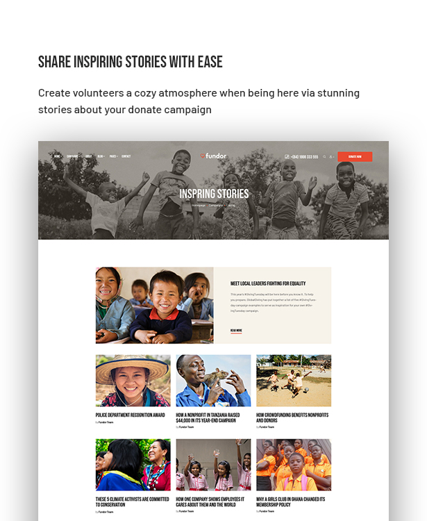 Fundor Charity Nonprofit WordPress Theme - humanitarian stories