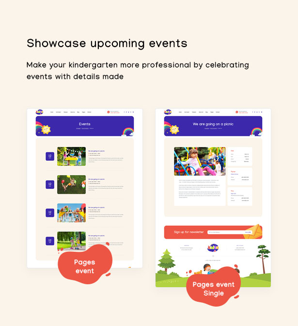  Kindero Education School WordPress Theme - Showcase upcoming events for WordPress