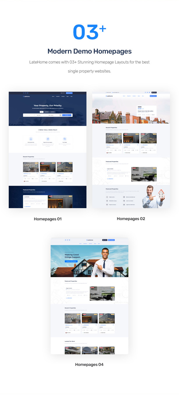 Latehome Real Estate WordPress Theme - 03+ Real Estate Websites Layouts Sample
