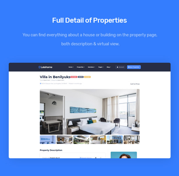Latehome Real Estate WordPress Theme - Full Properties Detail Published