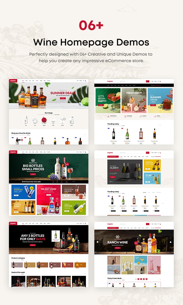 Liquory Drink Wine WordPress Theme Homepages