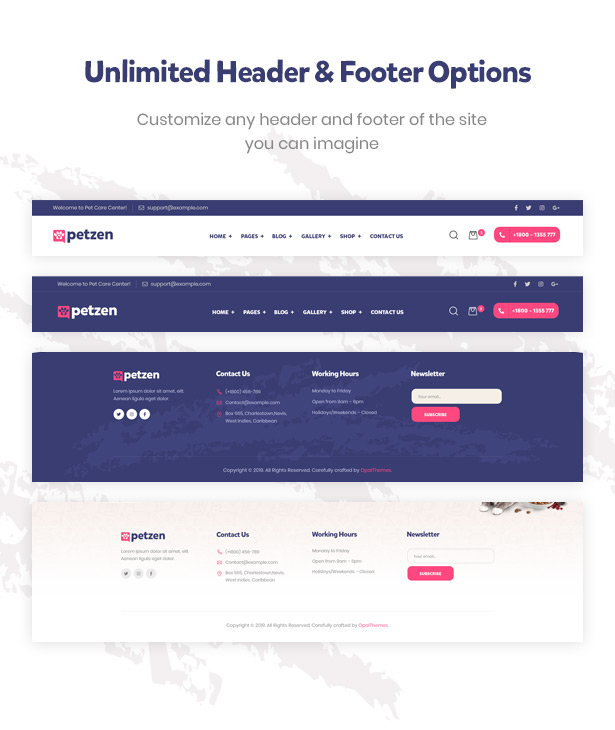 Đầu trang và chân trang chủ đề WordPress Chăm sóc thú cưng Petzen