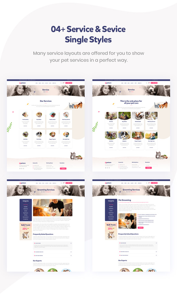 Petzen Pet care WordPress Theme 04 dịch vụ chăm sóc thú cưng