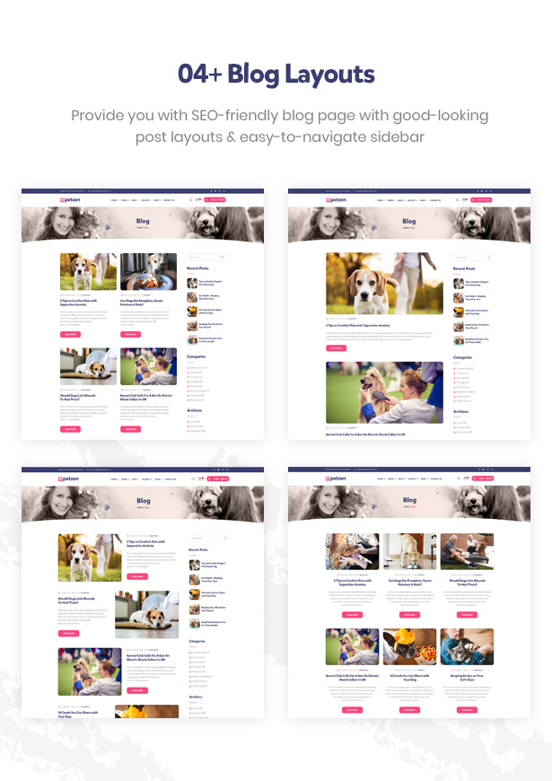 Petzen Chăm sóc thú cưng Chủ đề WordPress Bố cục blog