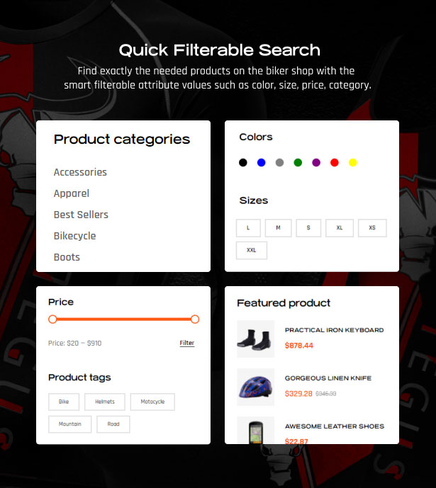 Bike Store WordPress Theme - Filterable Search