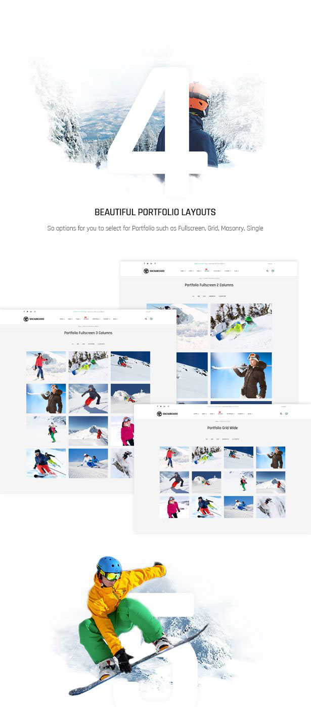 Snowboard Winter shop WordPress Theme - Beautiful Portfolio Layouts