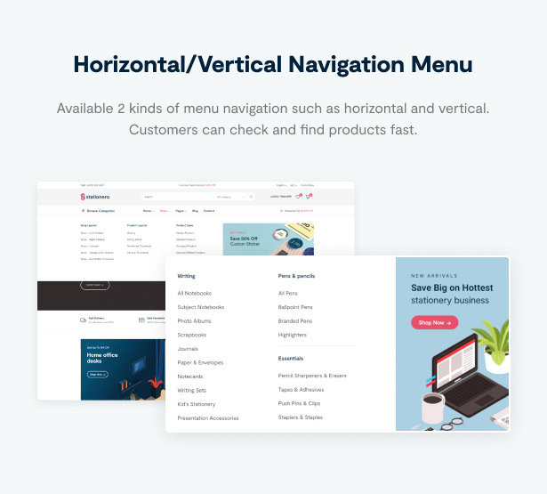 Stationery WordPress Theme Menu